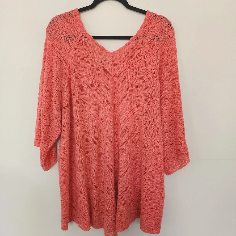 Faded Glory Cosmo Coral Pointelle Knit V-Neck Kimono Sleeve Sweater Top 4X Plus